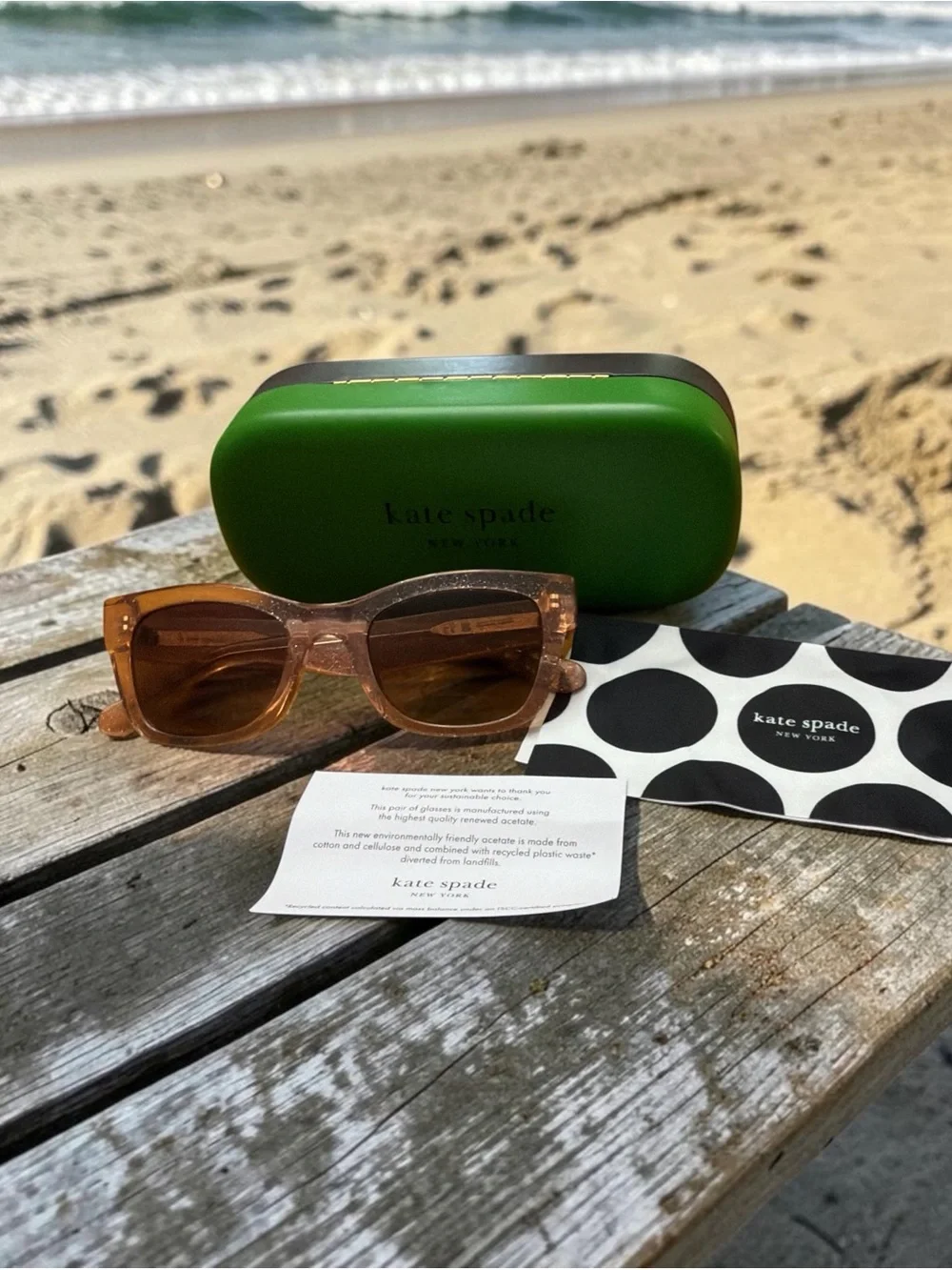 kate spade Ks Aimee Pink Glitter Sunglasses with Green-Trim Case
